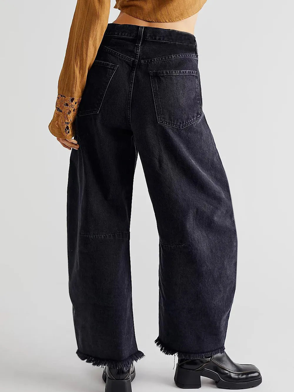 Raw Hem Wide Leg Jeans with Pockets 