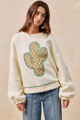 BiBi Cactus Embroidered Fleece Sweatshirt 