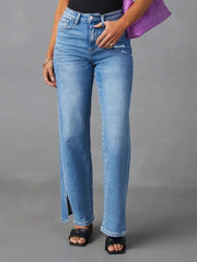 Slit Buttoned Jeans with Pockets 