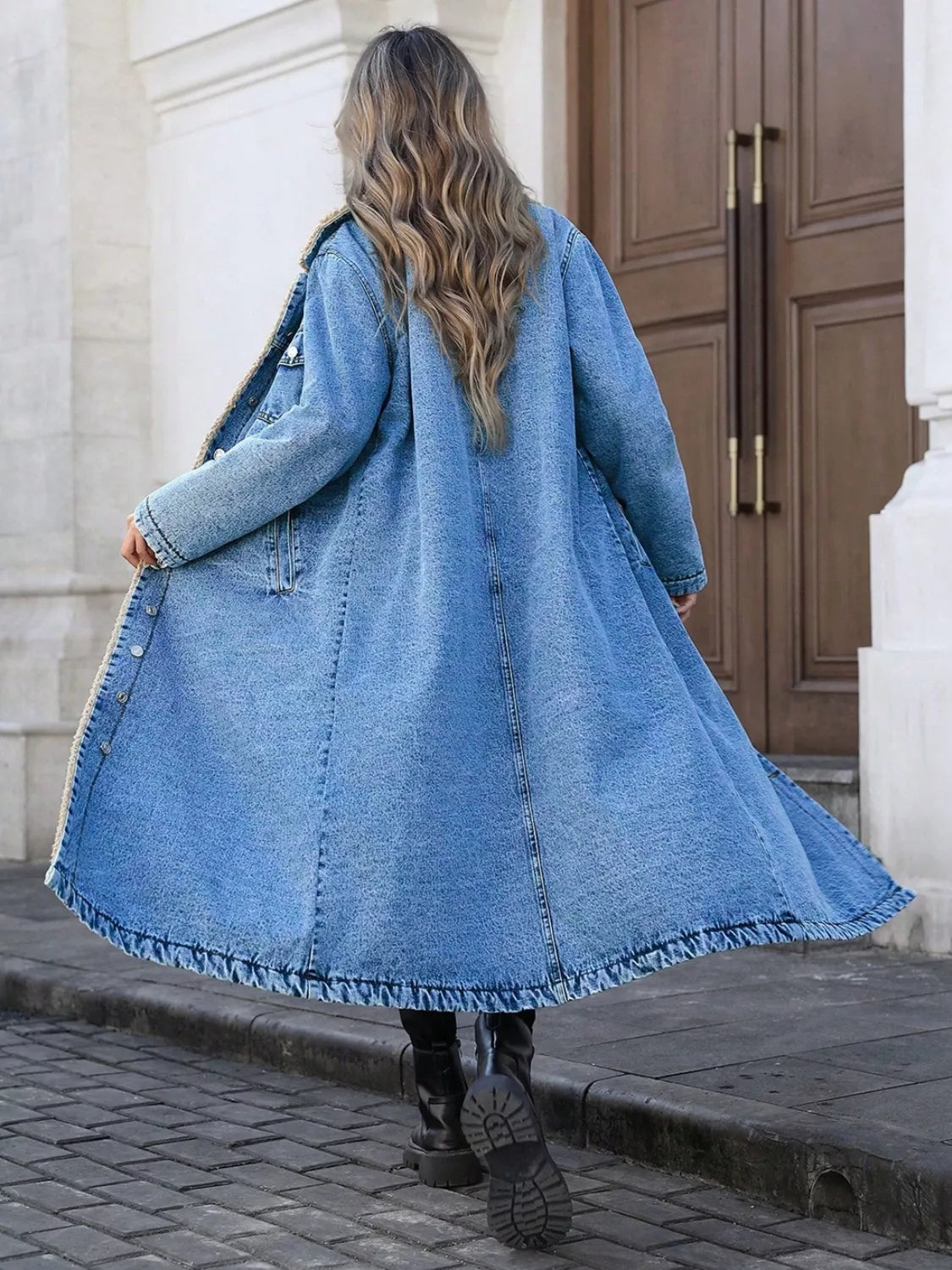 Sherpa Lined Longline Denim Jacket 