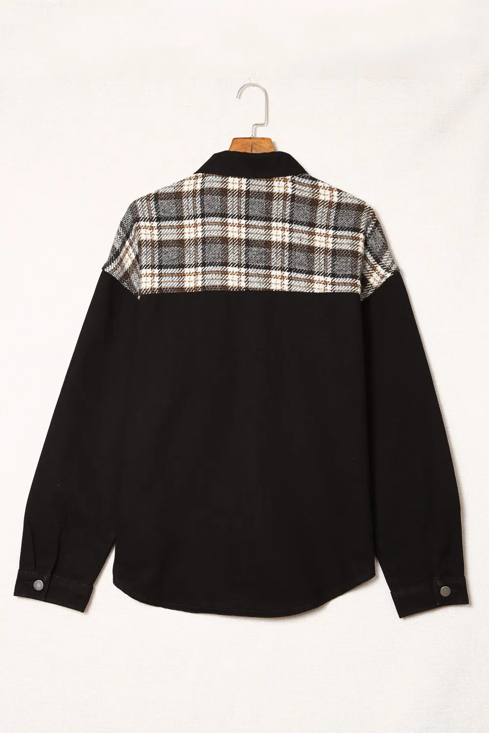 Plaid Pocketed Button Up Denim Jacket 