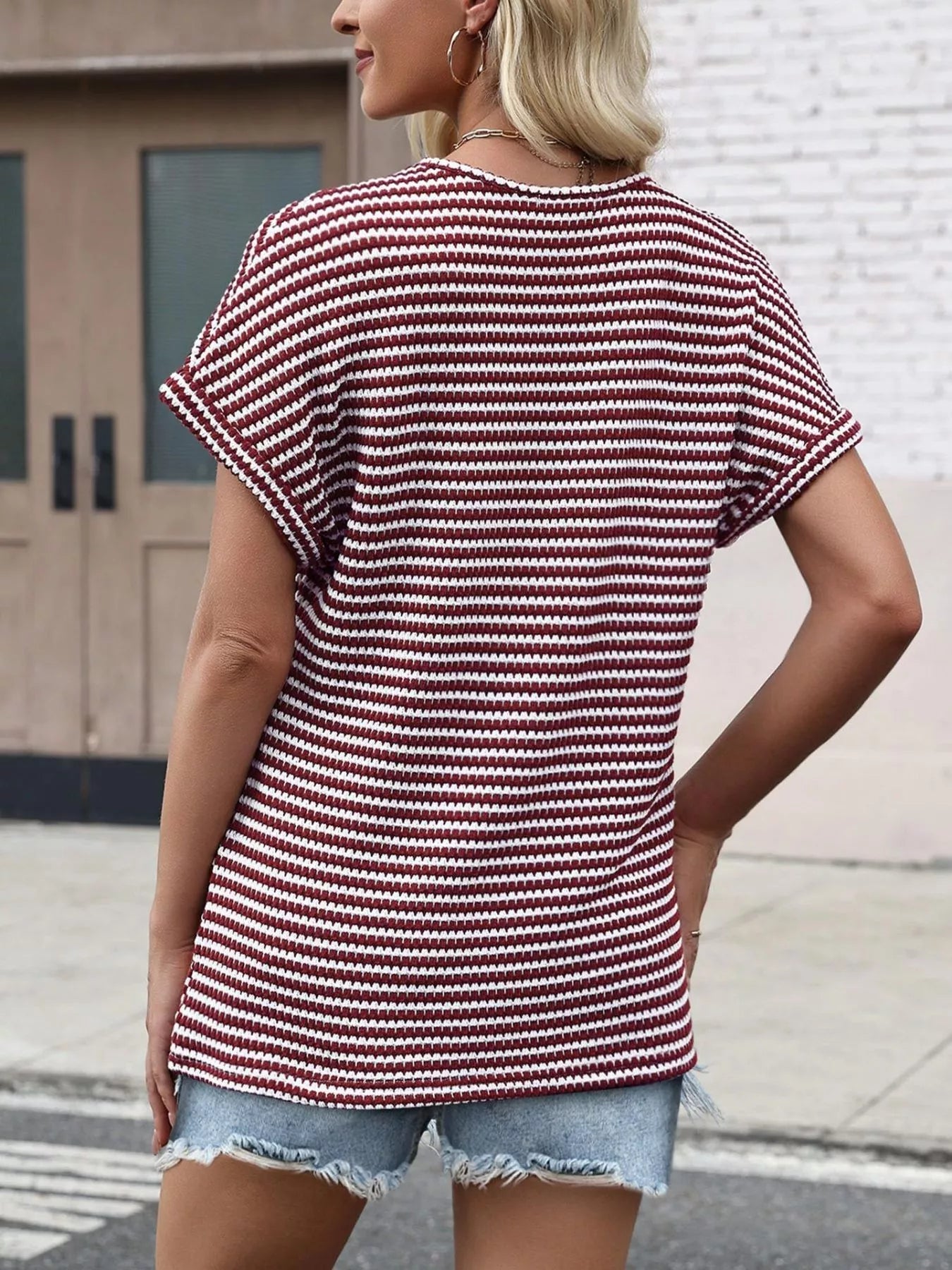 Striped V-Neck Relaxed Fit T-Shirt 