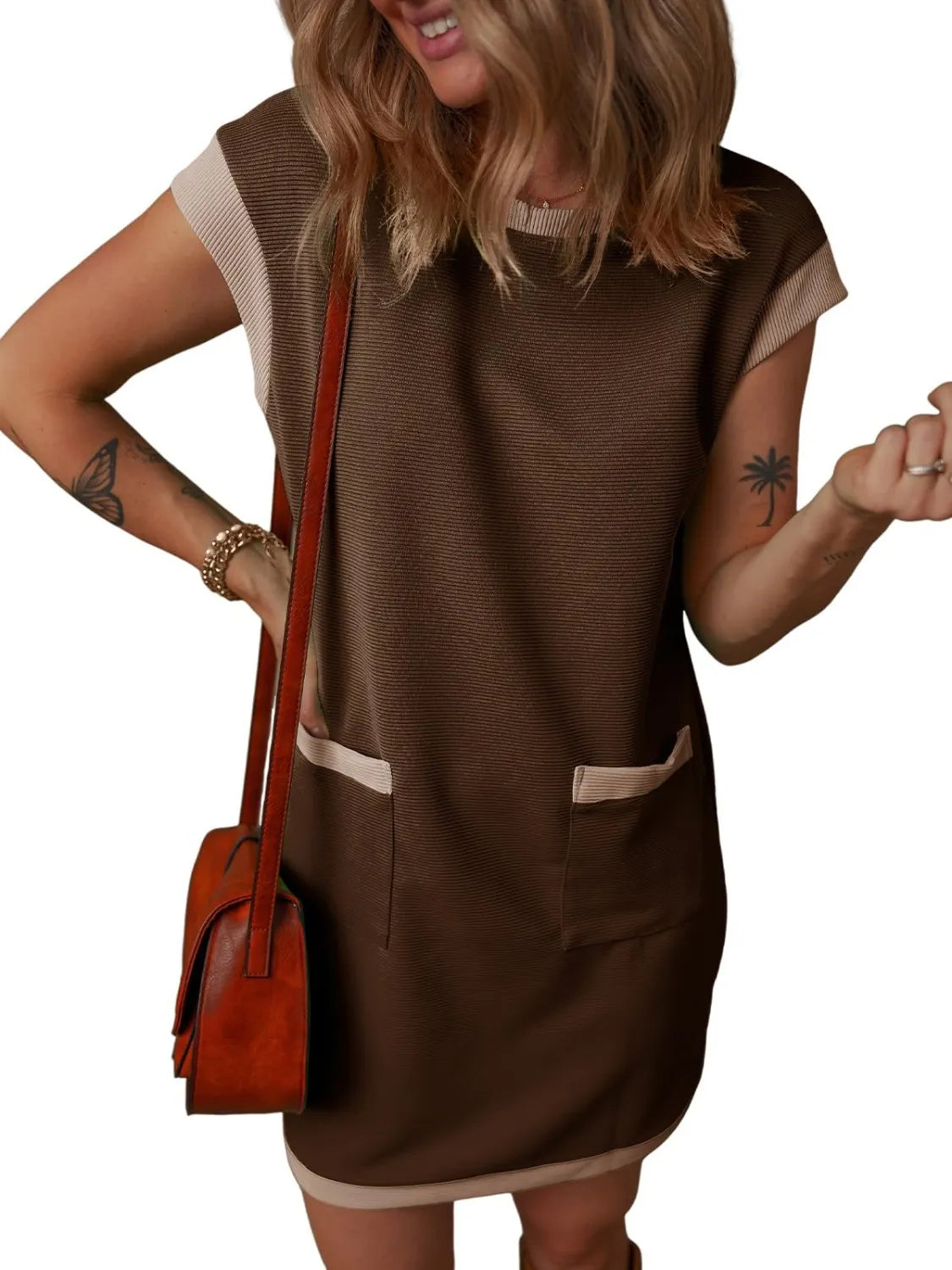 Round Neck Cap Sleeve Mini Dress 