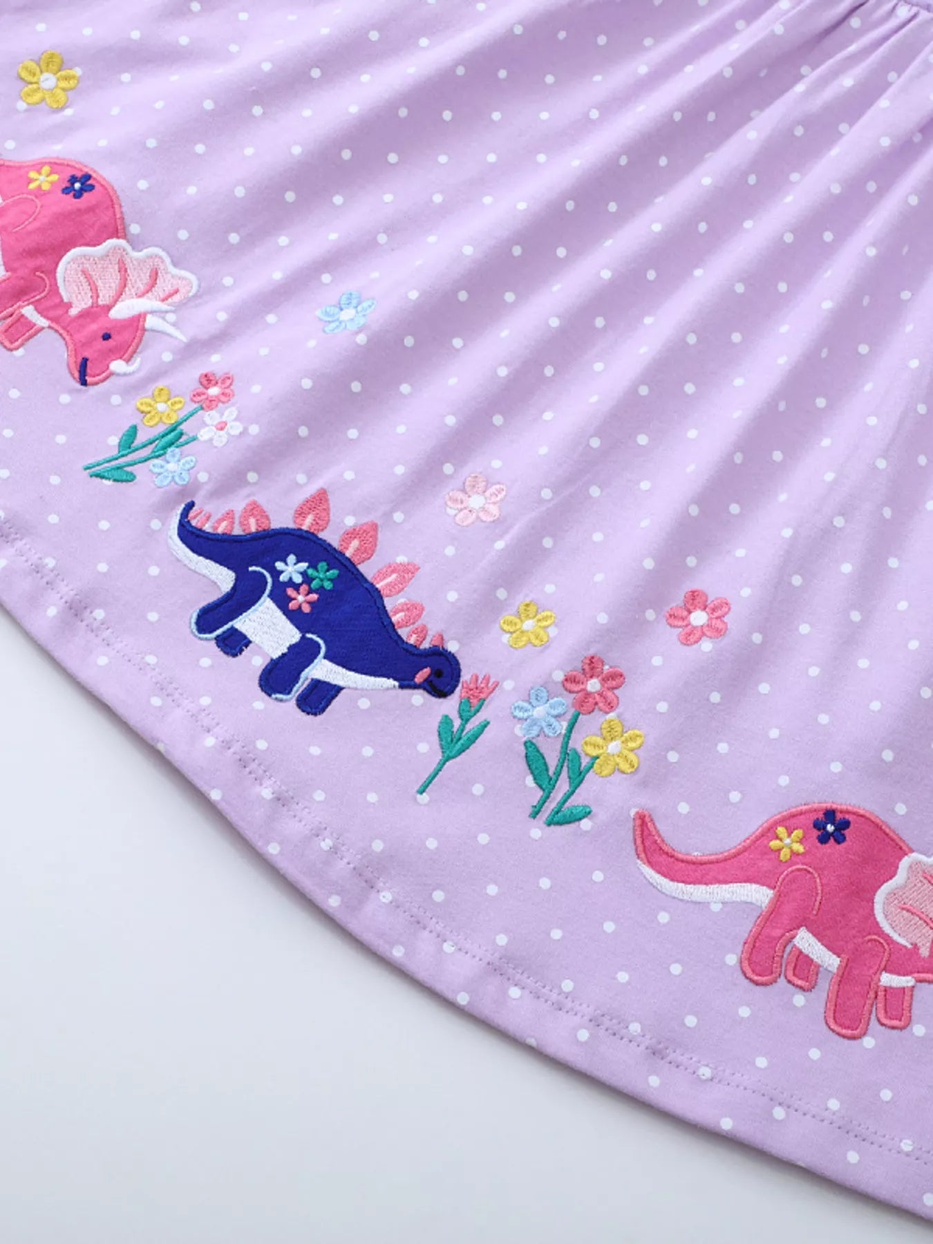 Children's Dinosaur Embroidered Polka Dot Dress 