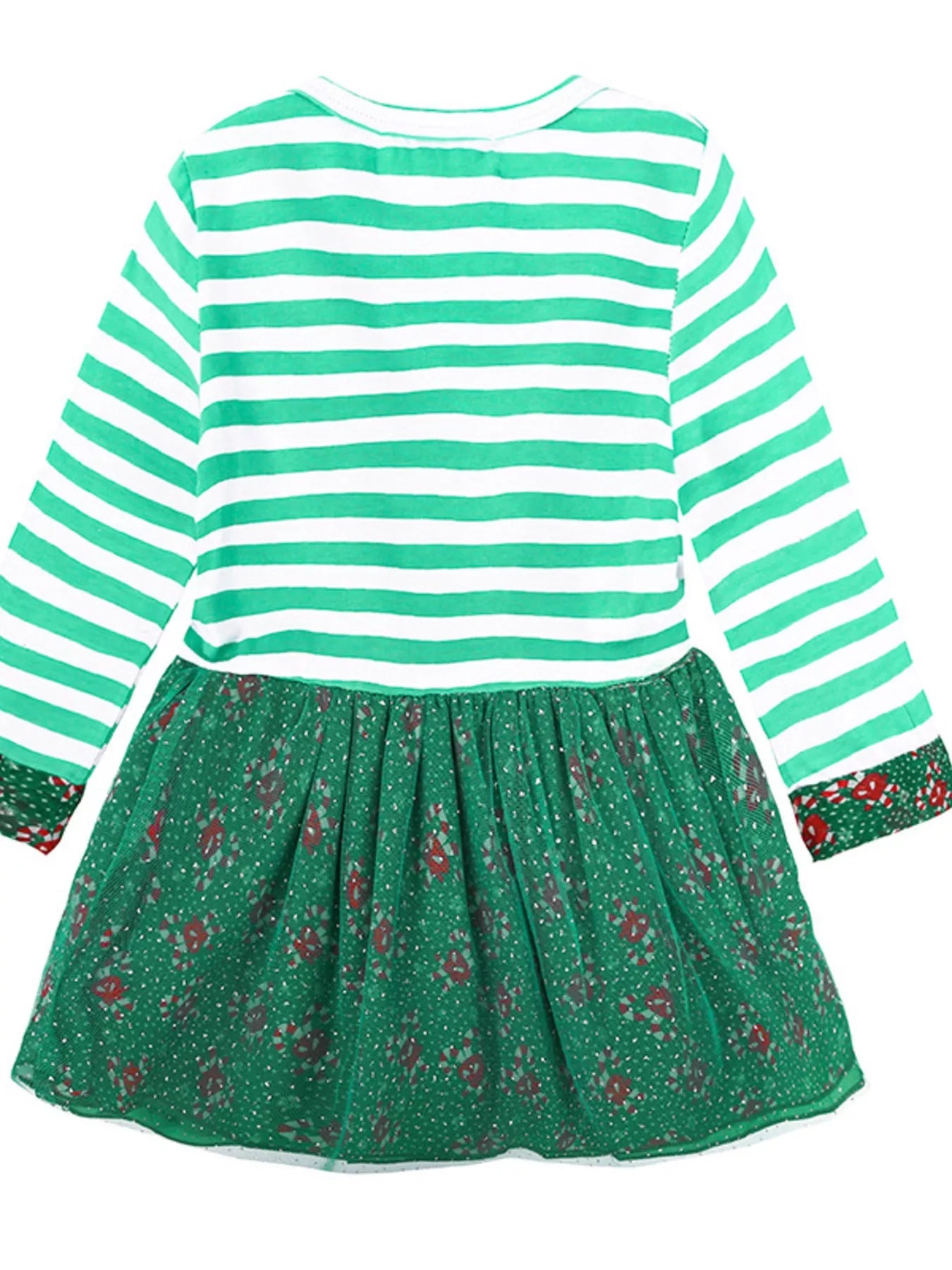 Children's Christmas Reindeer Applique Striped Long Sleeve Dress 