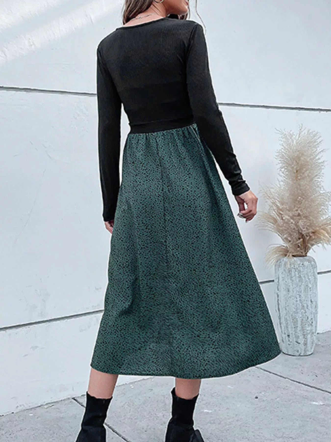 Animal Print Long Sleeve Midi Dress 