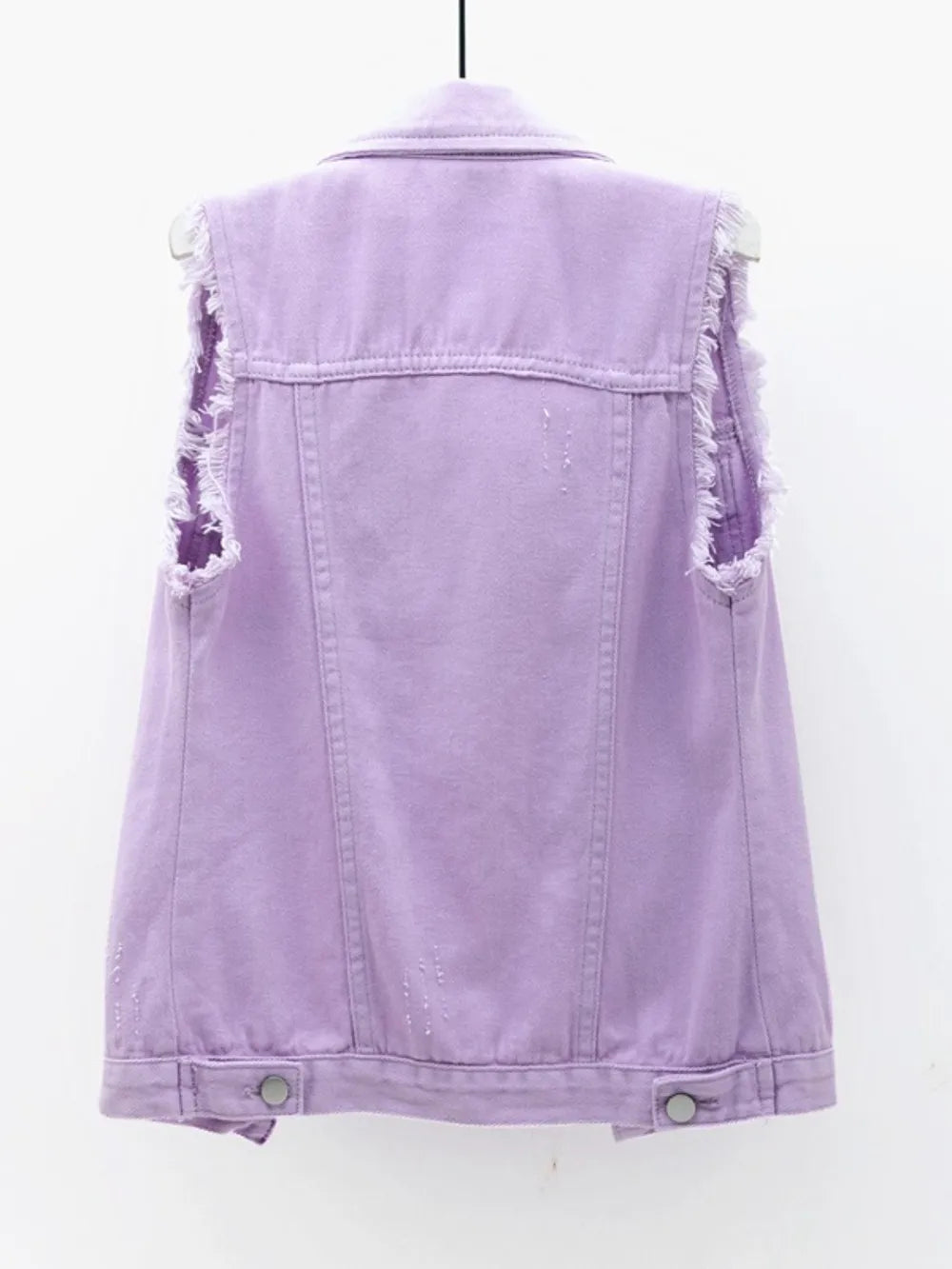 Full Size Button Down Raw Hem Sleeveless Denim Jacket Plus Size 