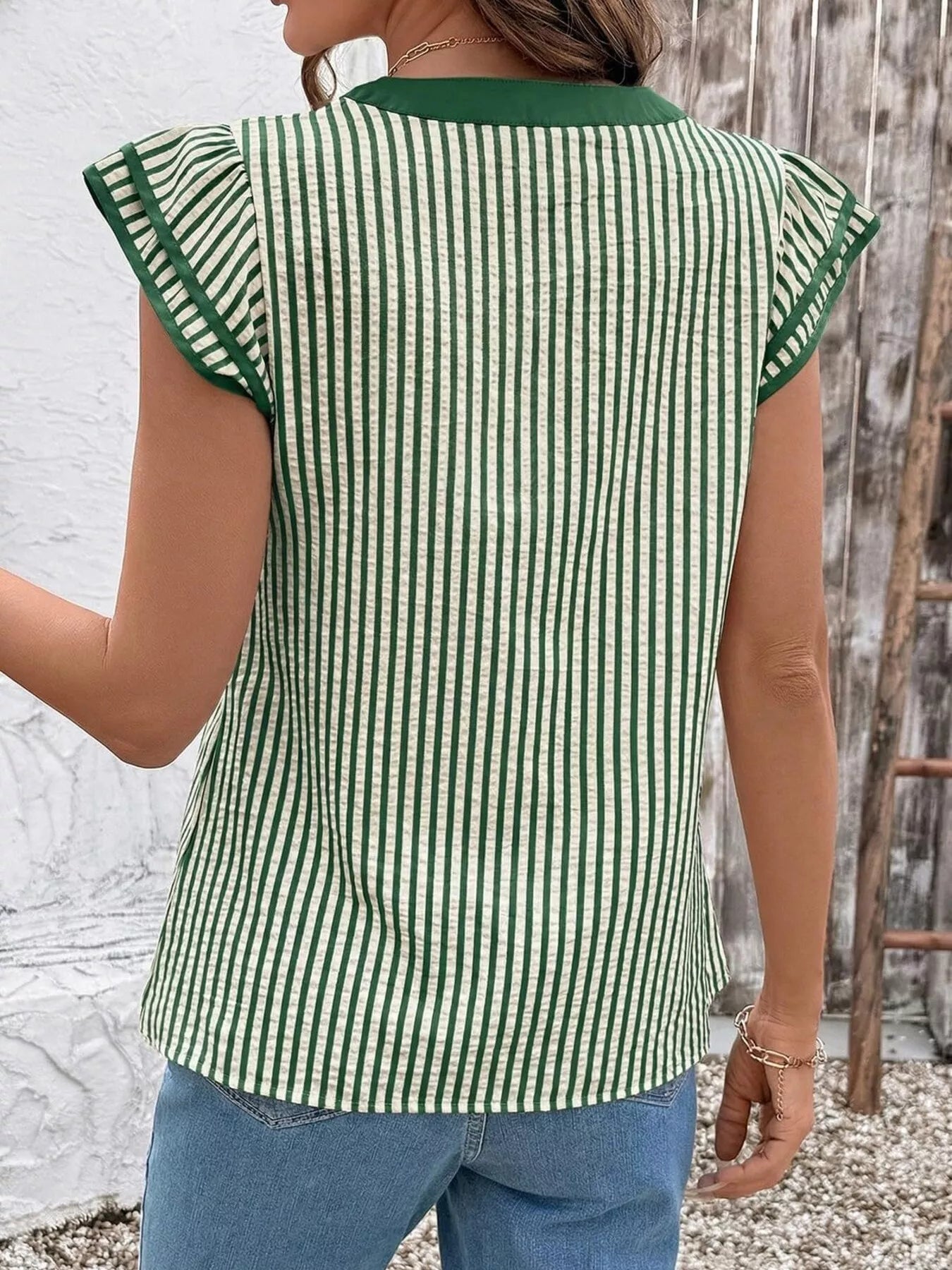 Striped Ruffle Sleeve Blouse 