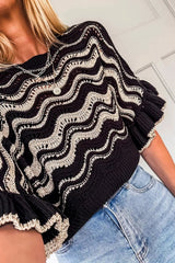 Wave Pattern Ruffle Sleeve Sweater 