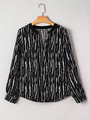 Abstract Printed Notched Long Sleeve Blouse 