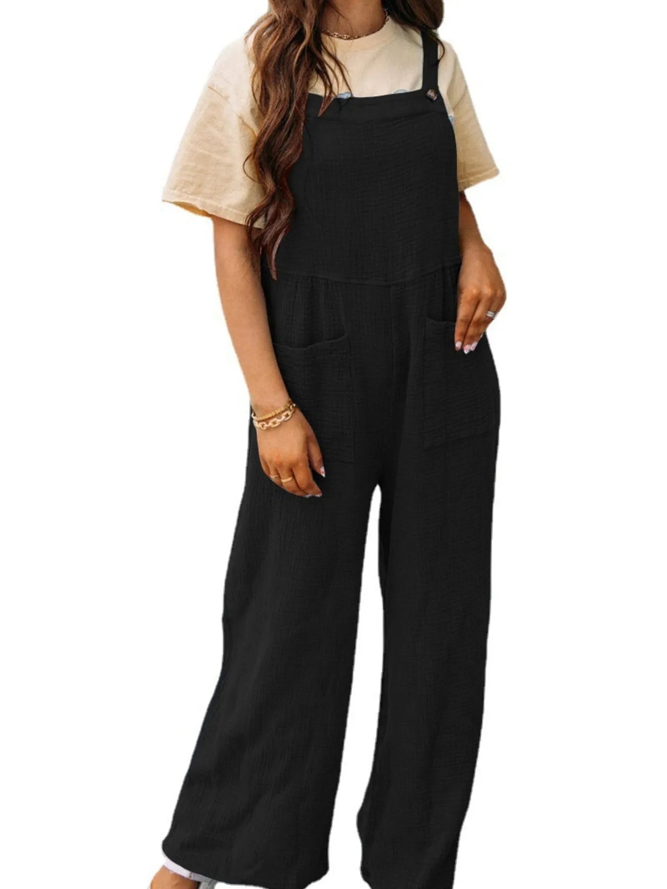 Full Size Casual Wide Leg Textured Overalls Plus Size 