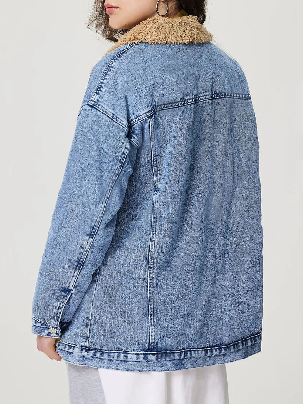 Button Up Collared Neck Plush Denim Jacket 