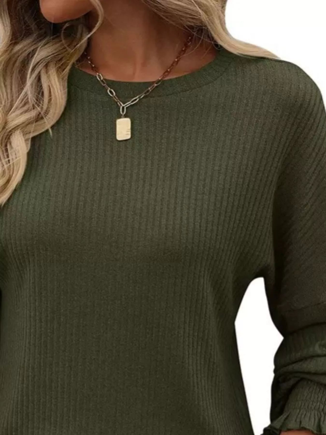 Ribbed Knit Long Sleeve T-Shirt 