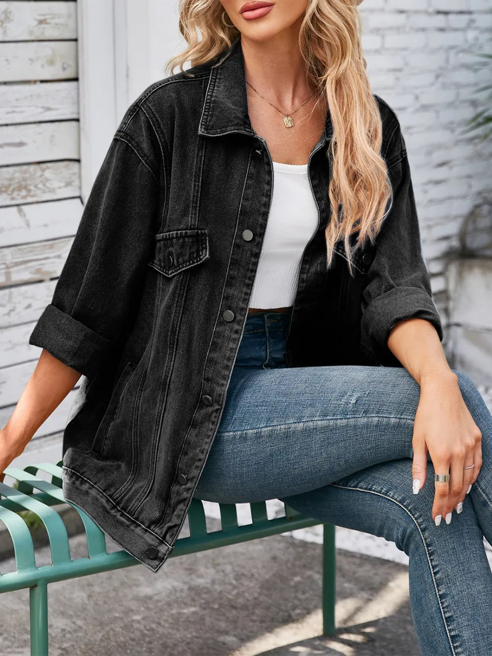 Button Up Long Sleeve Denim Jacket 
