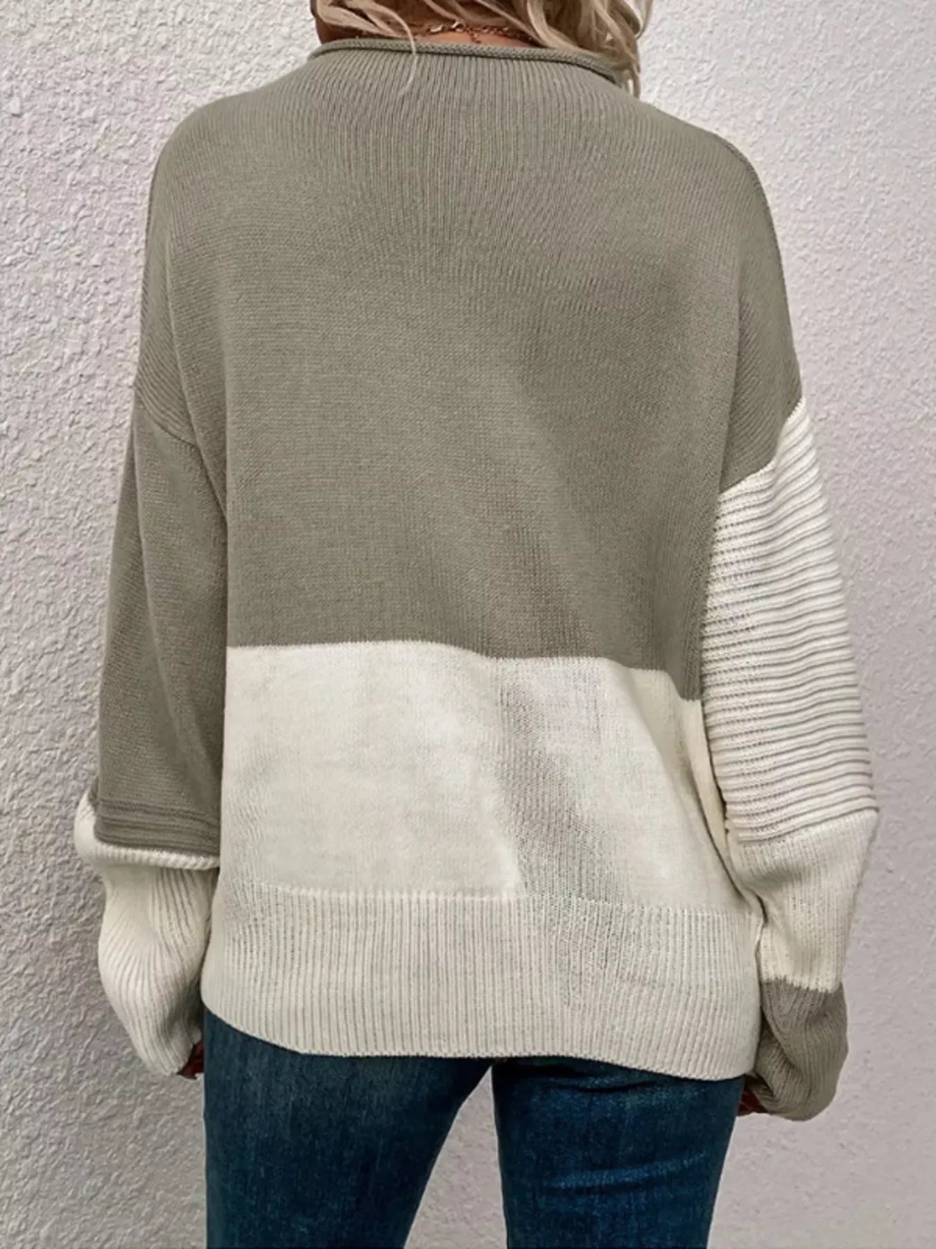 Color Block Ribbed Knit Sweater 