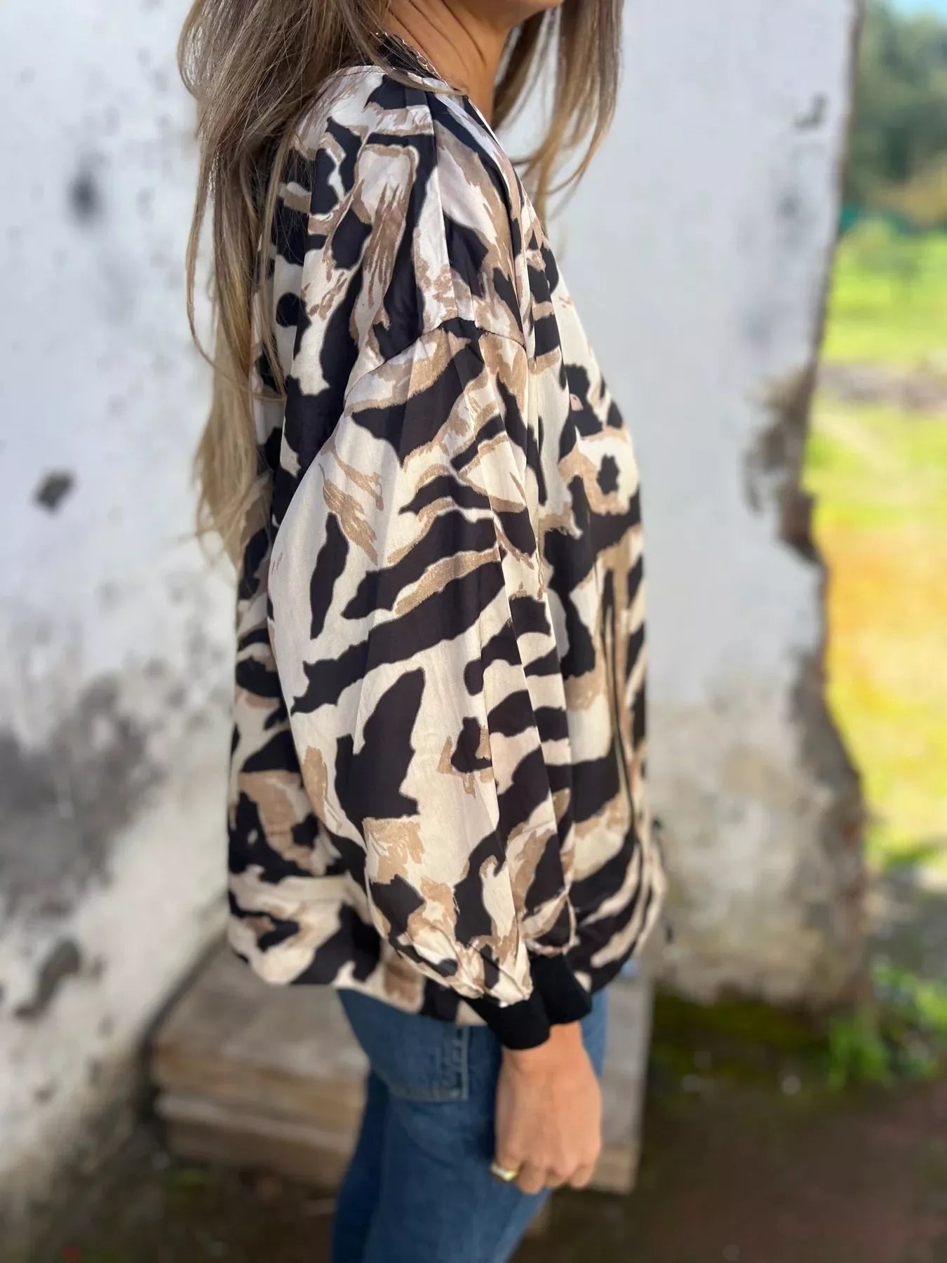 Full Size Zip Up Zebra Print Bomber Jacket Plus Size 