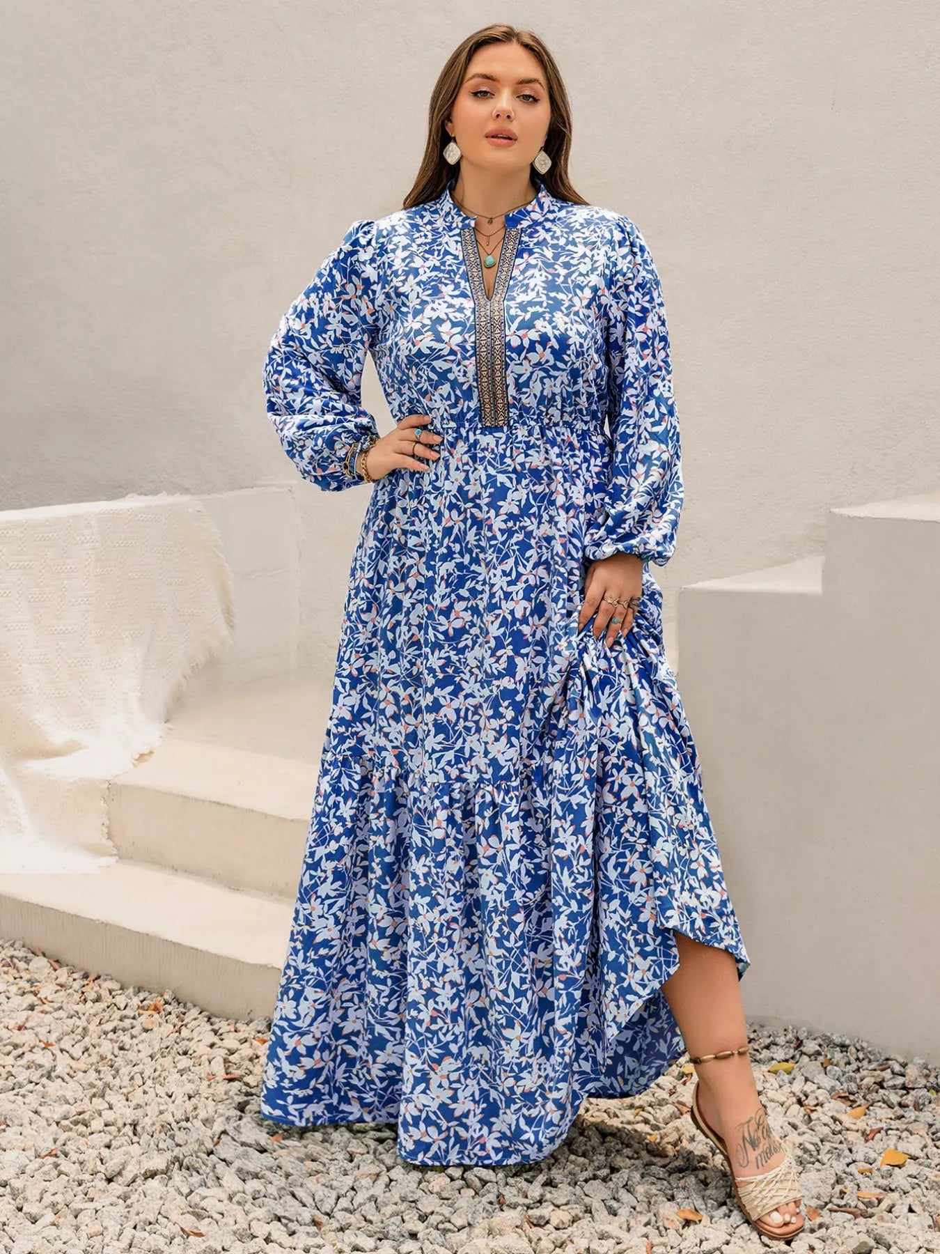 Plus Size Floral Print Bohemian Maxi Dress 
