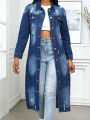 Distressed Button Up Collared Neck Denim Top 