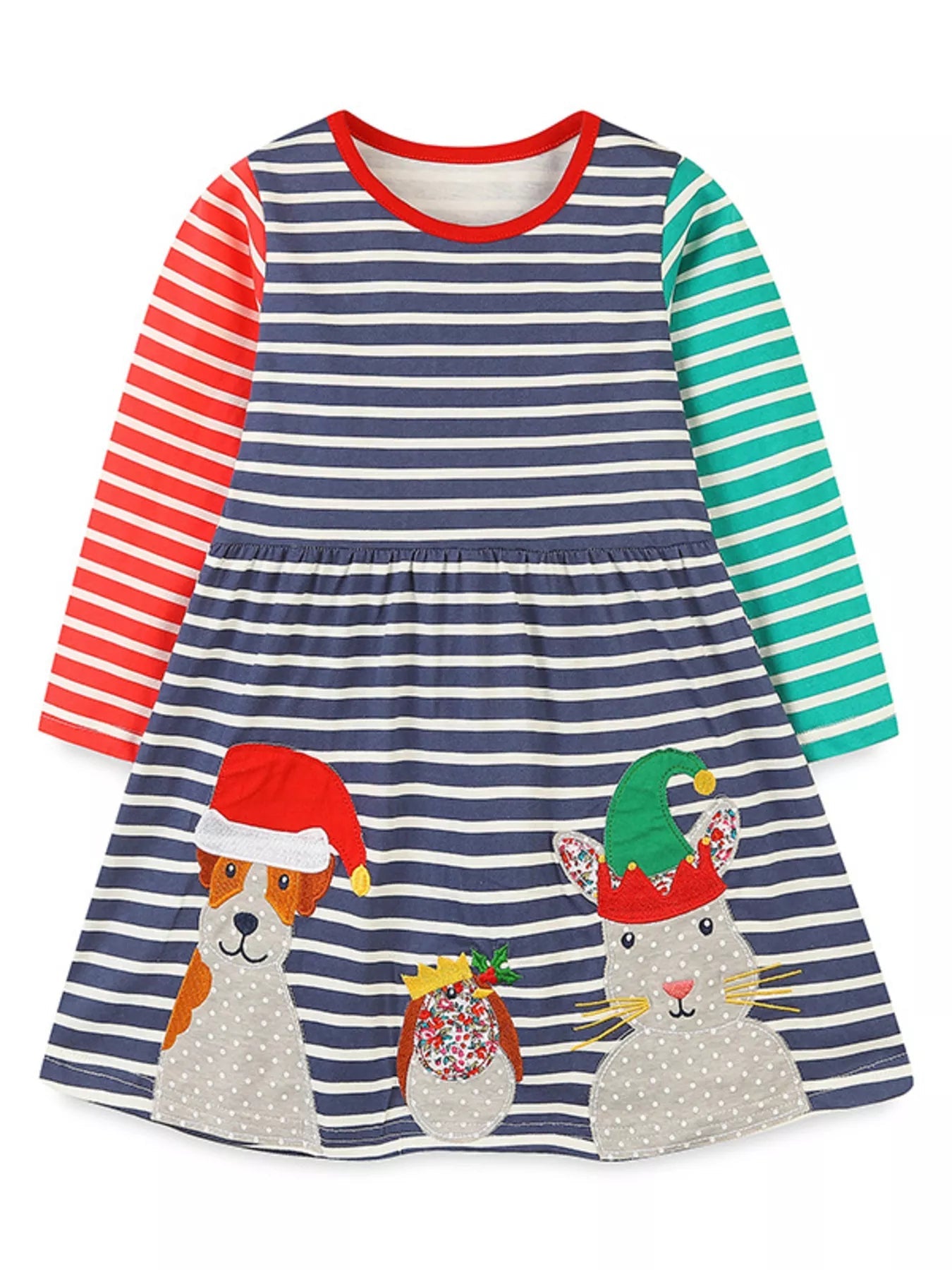 Children's Animal Applique Striped Dress 