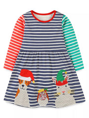 Children's Animal Applique Striped Dress 