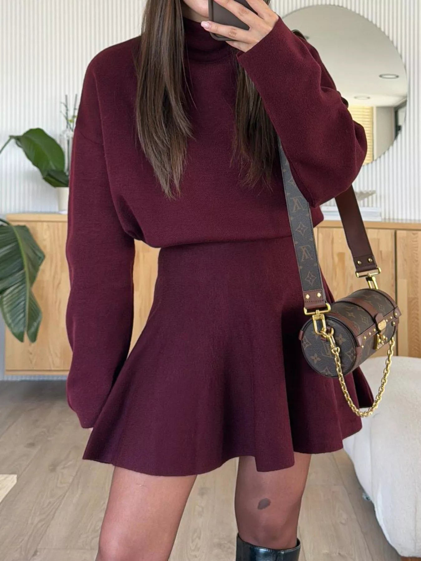 Round Neck Long Sleeve Mini Sweater Dress 