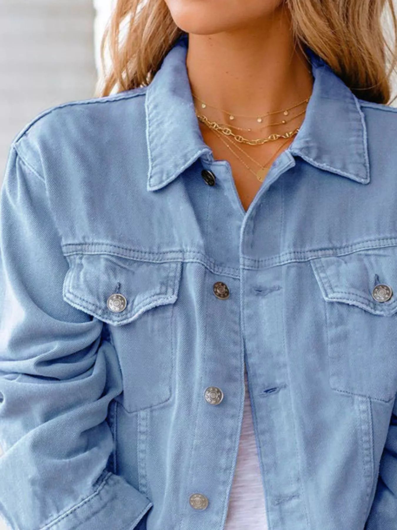 Button Up Long Sleeve Denim Jacket 