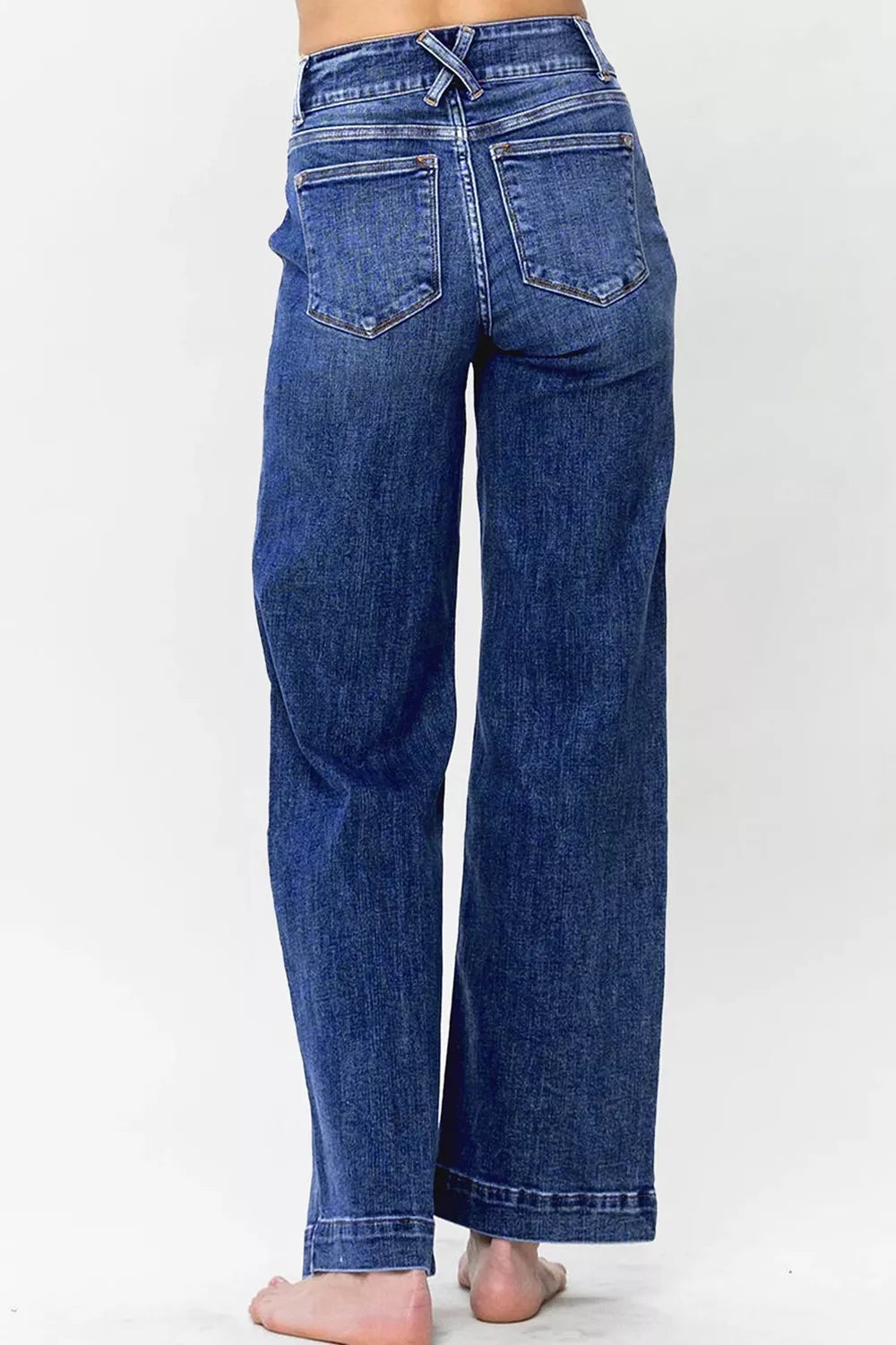 Double Button Zip Fly Straight Leg Jeans 