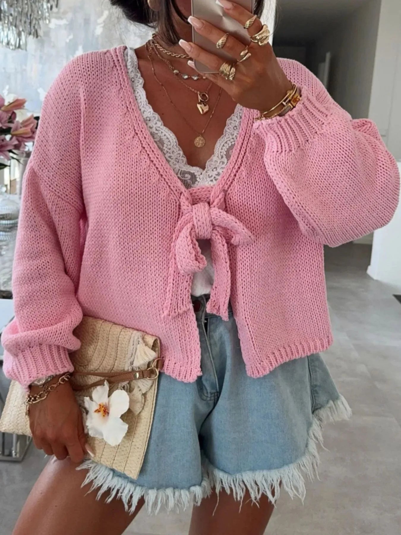 Tied Drop Shoulder Cardigan 