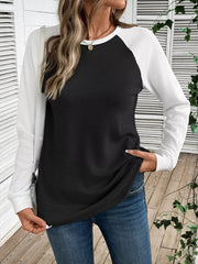 Contrast Raglan Sleeve Waffle Knit T-Shirt 