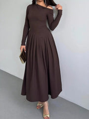 Ruched One Shoulder Long Sleeve Dress 