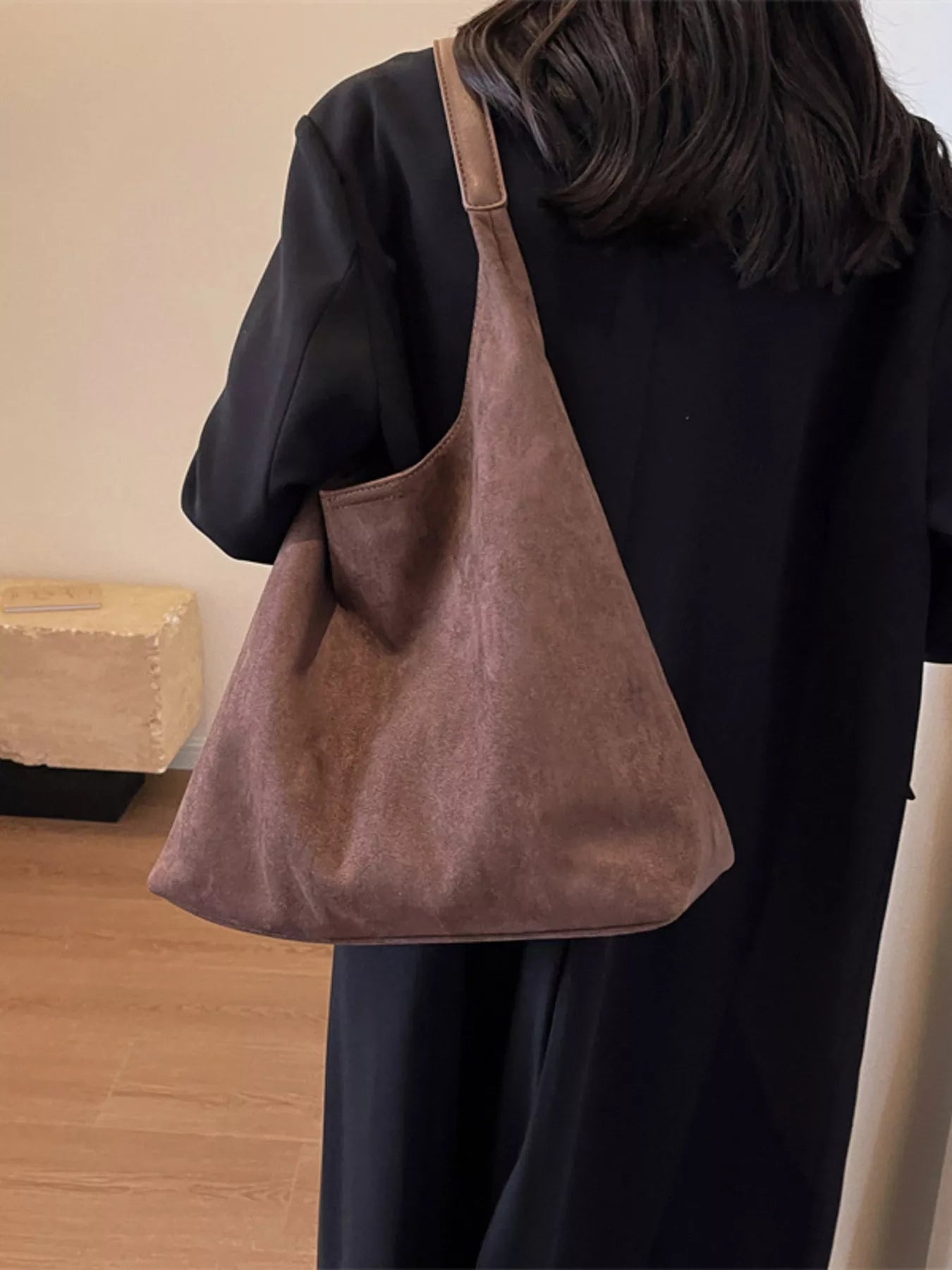 Solid Color Casual Suede Handbag 