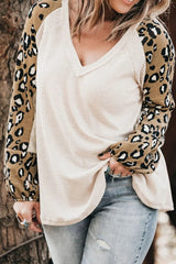 Plus Size Leopard V-Neck Raglan Sleeve Blouse 
