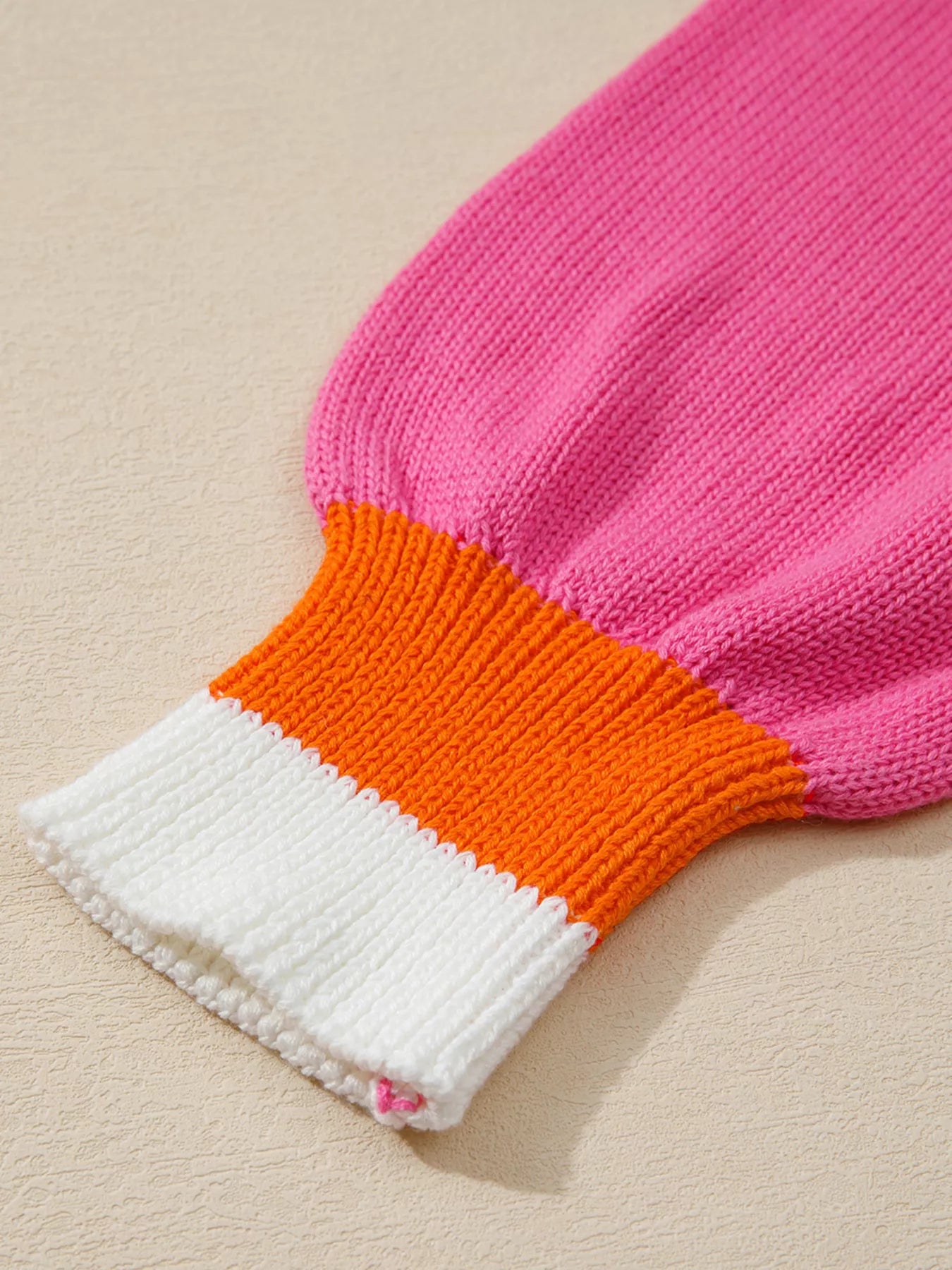 Contrast Crew Neck Pearled Decor Drop Shoulder Knit Sweater 