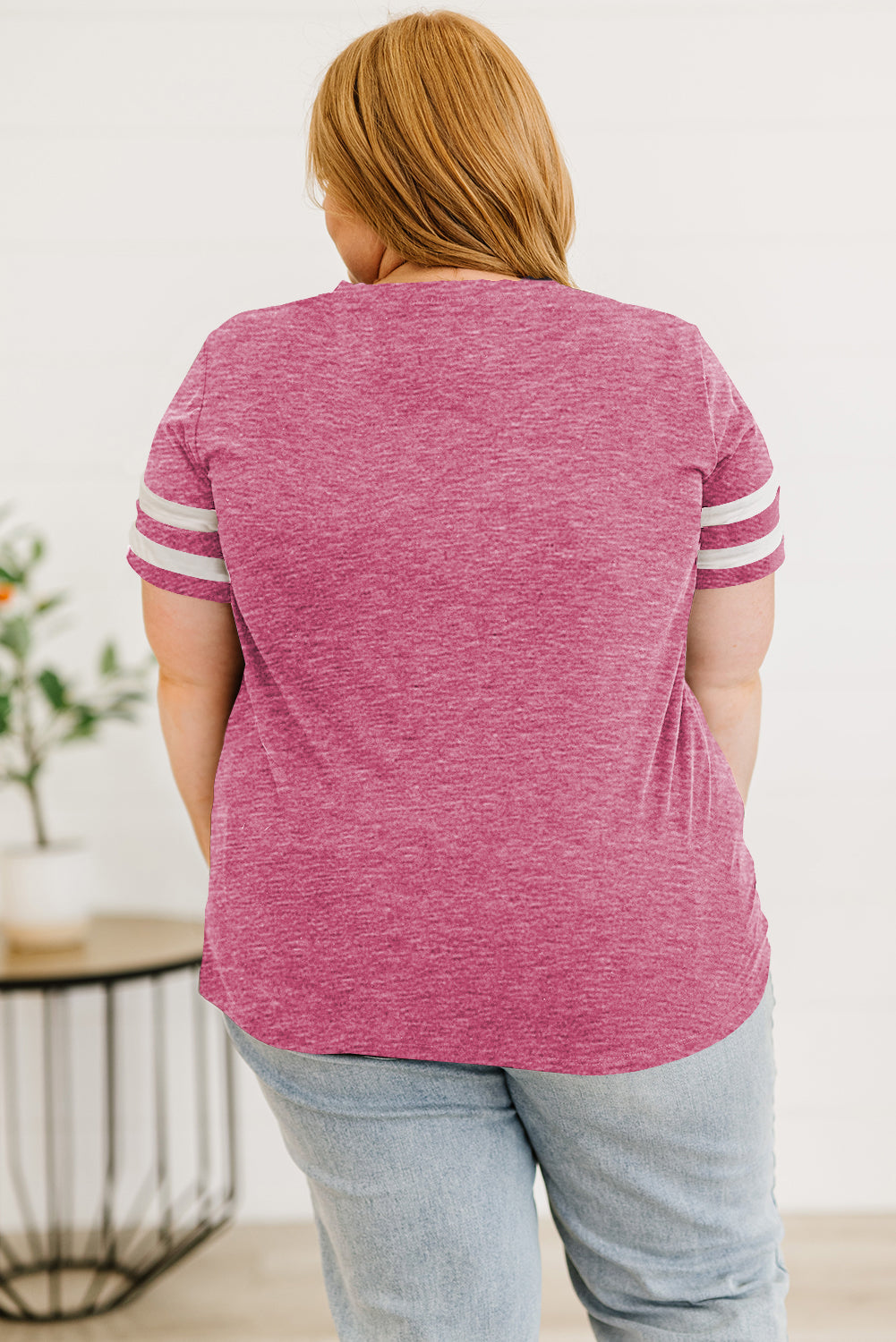Plus Size Striped V-Neck Tee Shirt 