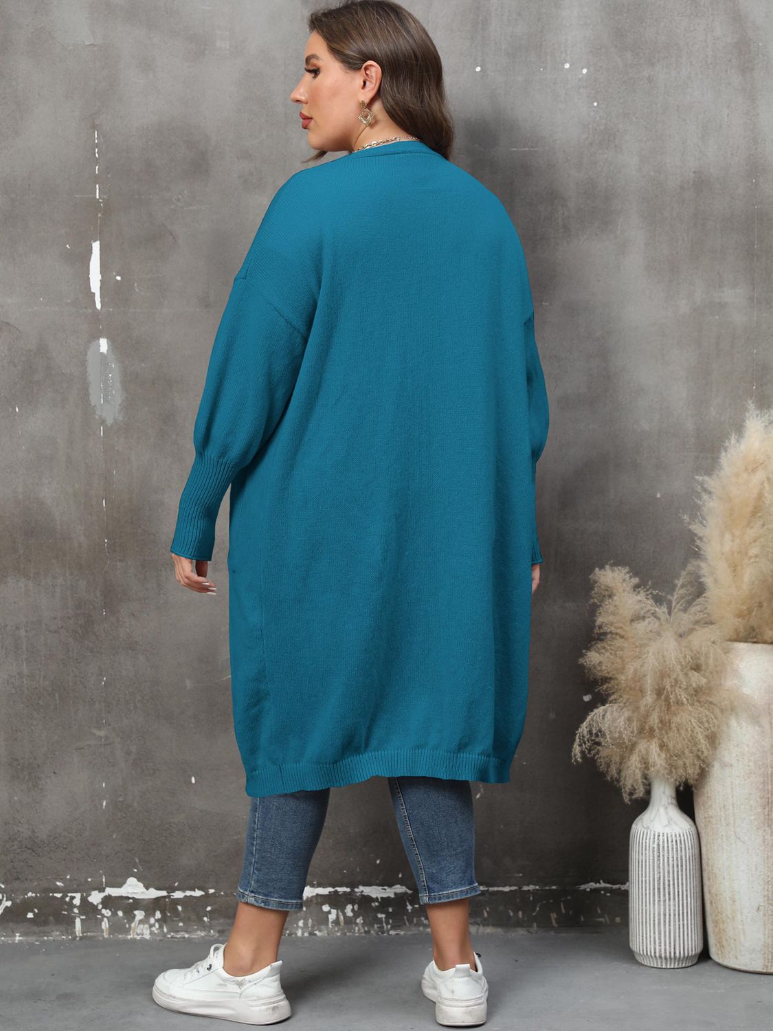 Plus Size Long Sleeve Pocketed Cardigan 