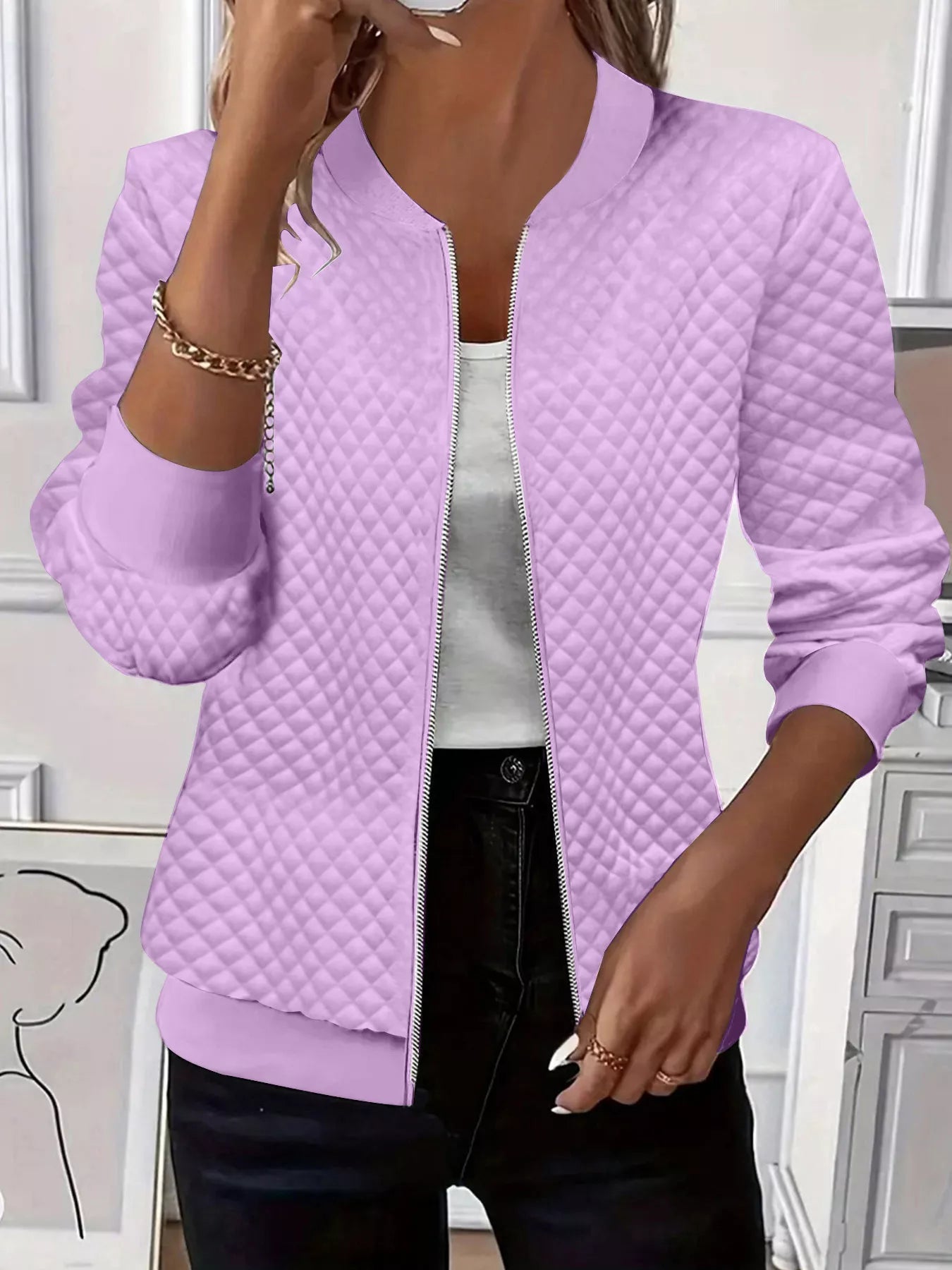 Textured Zip Up Long Sleeve Jacket 