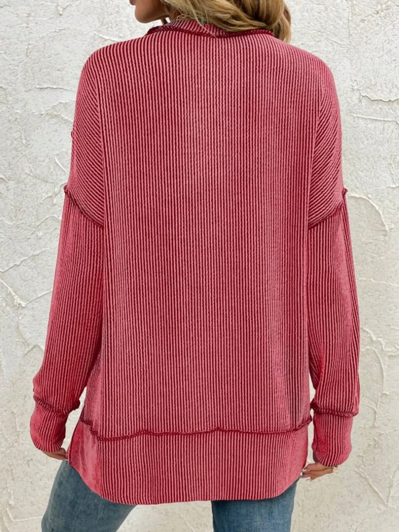 Side Slit Round Neck Dropped Shoulder Sweatshirt 
