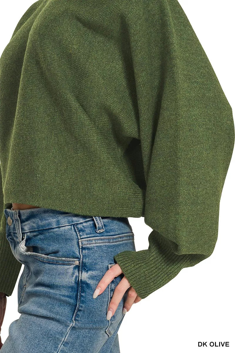 Zenana Boat Neck Balloon Sleeve Sweater 