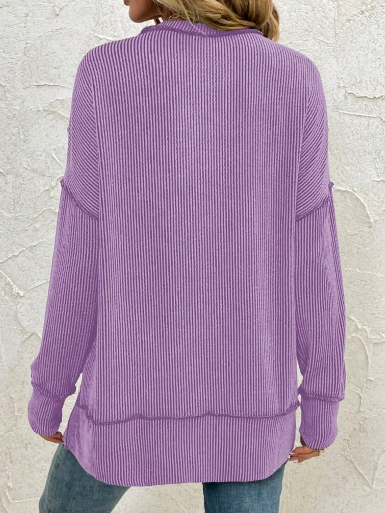 Side Slit Round Neck Dropped Shoulder Sweatshirt 
