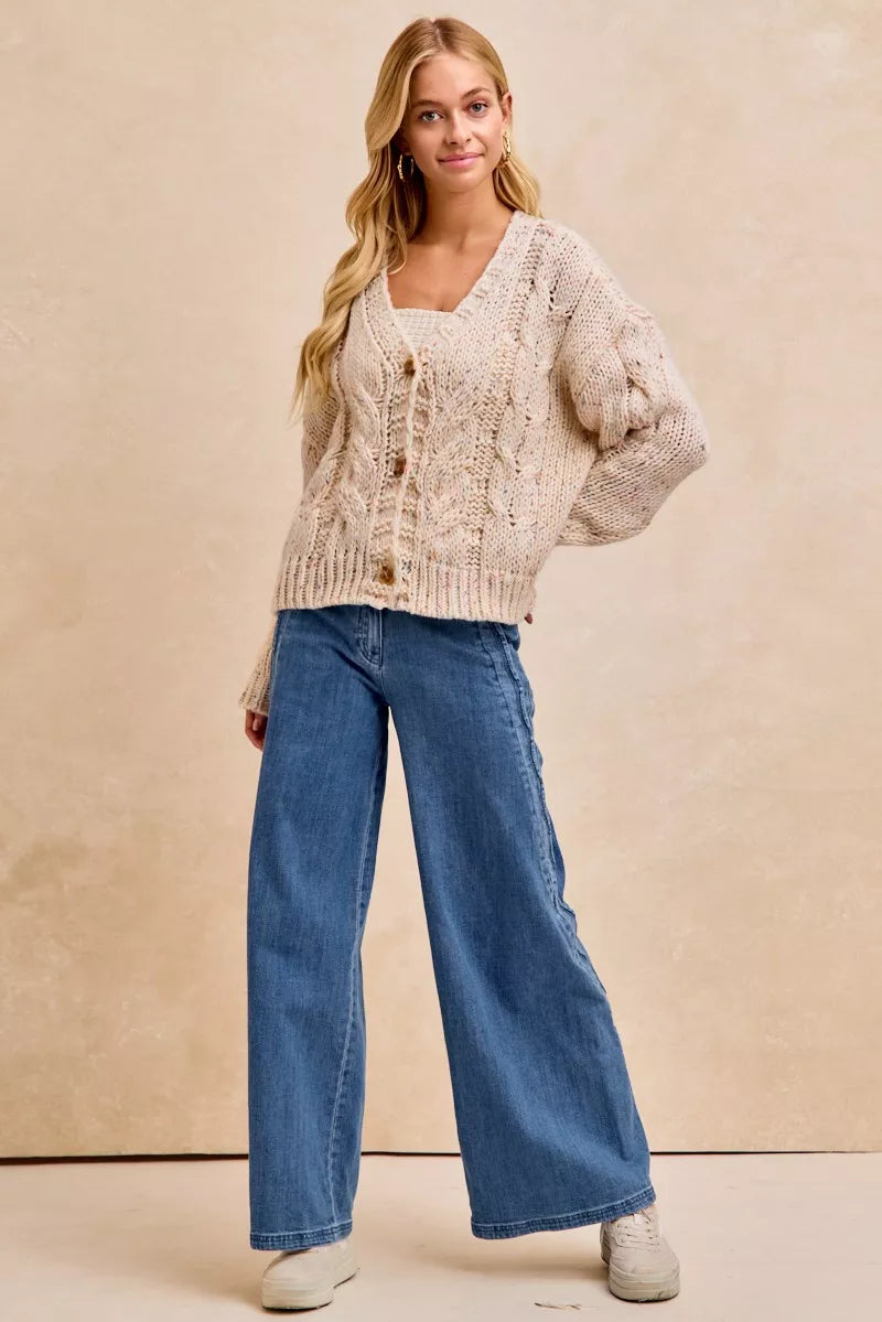 BiBi Wavy Side Edge Detail Lined Wide Leg Jeans 