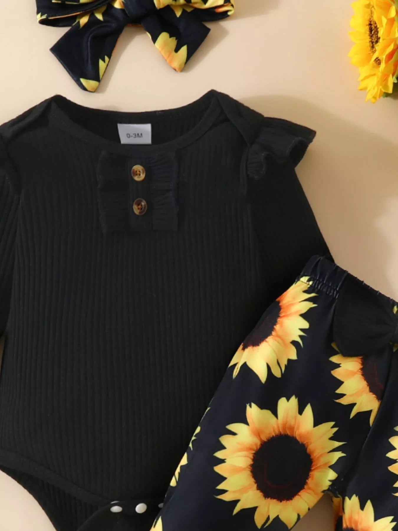Children's Ruffled Ribbed Top and Sunflower Pants Set 