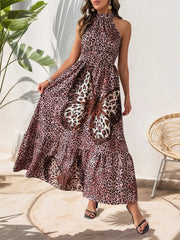Butterfly Leopard Grecian Neck Maxi Dress 