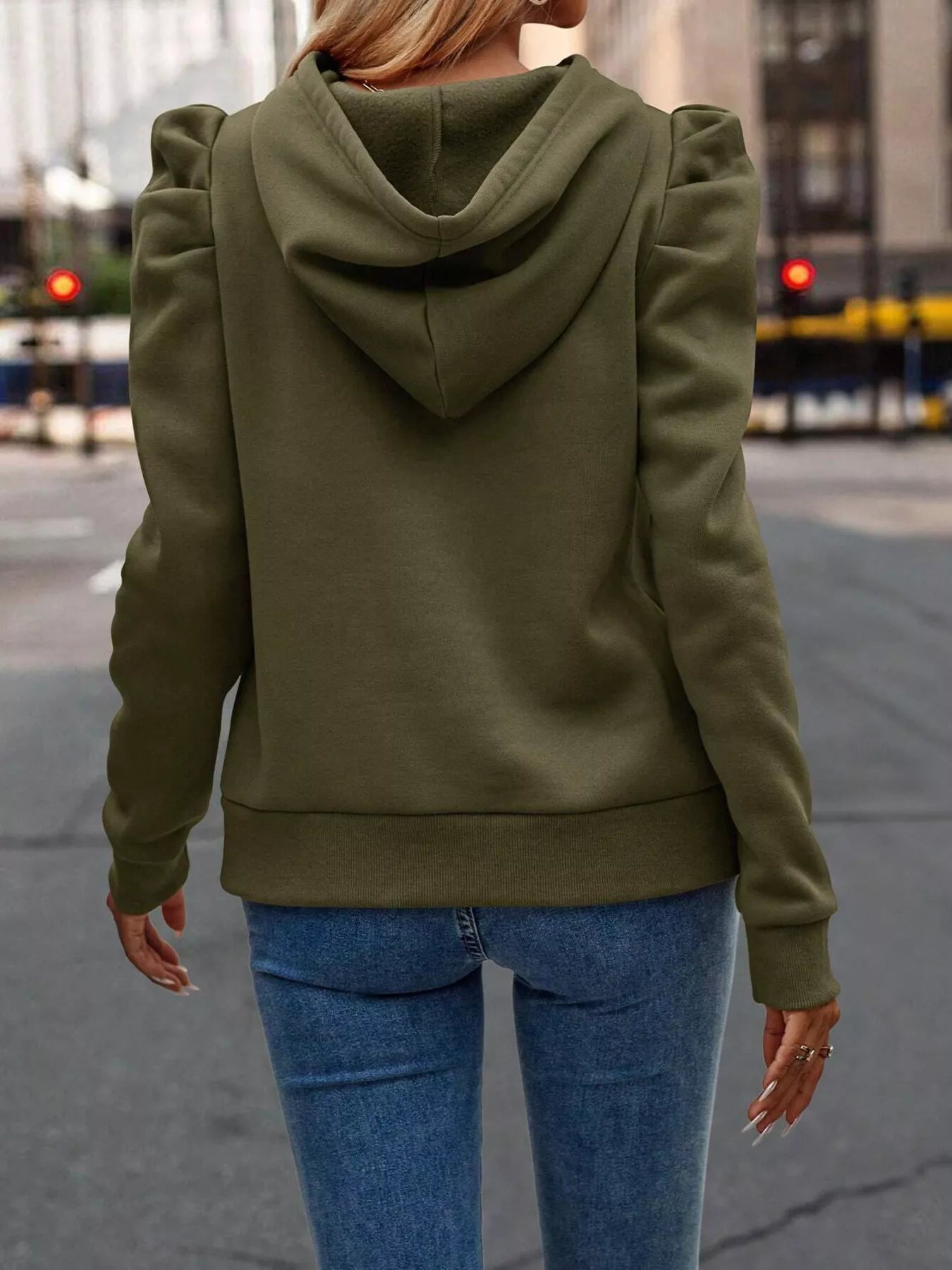 Puff Sleeve Hoodie with Drawstring 
