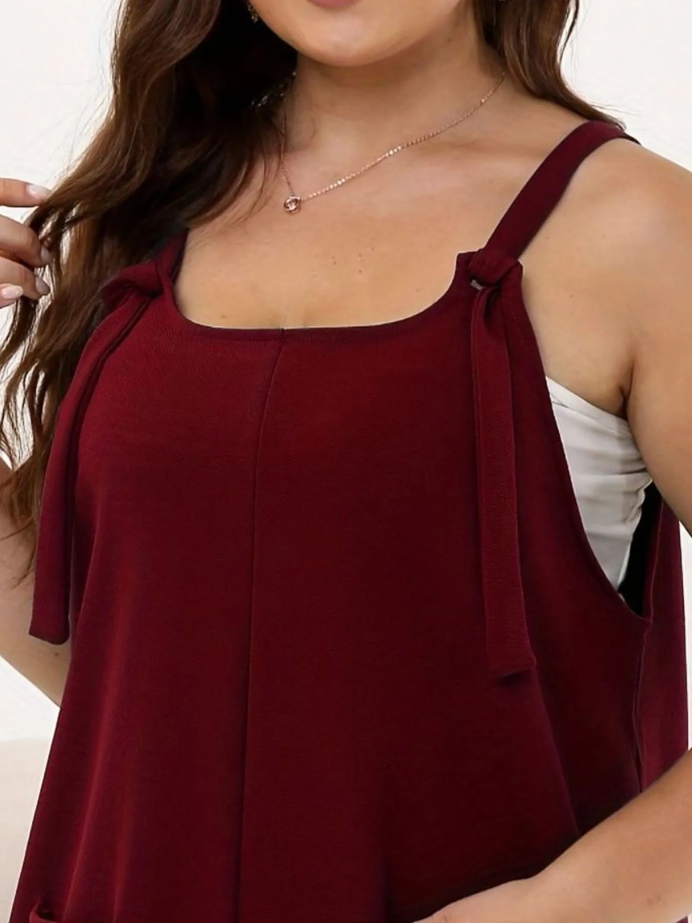 Plus Size Knotted Strap Romper with Pockets 