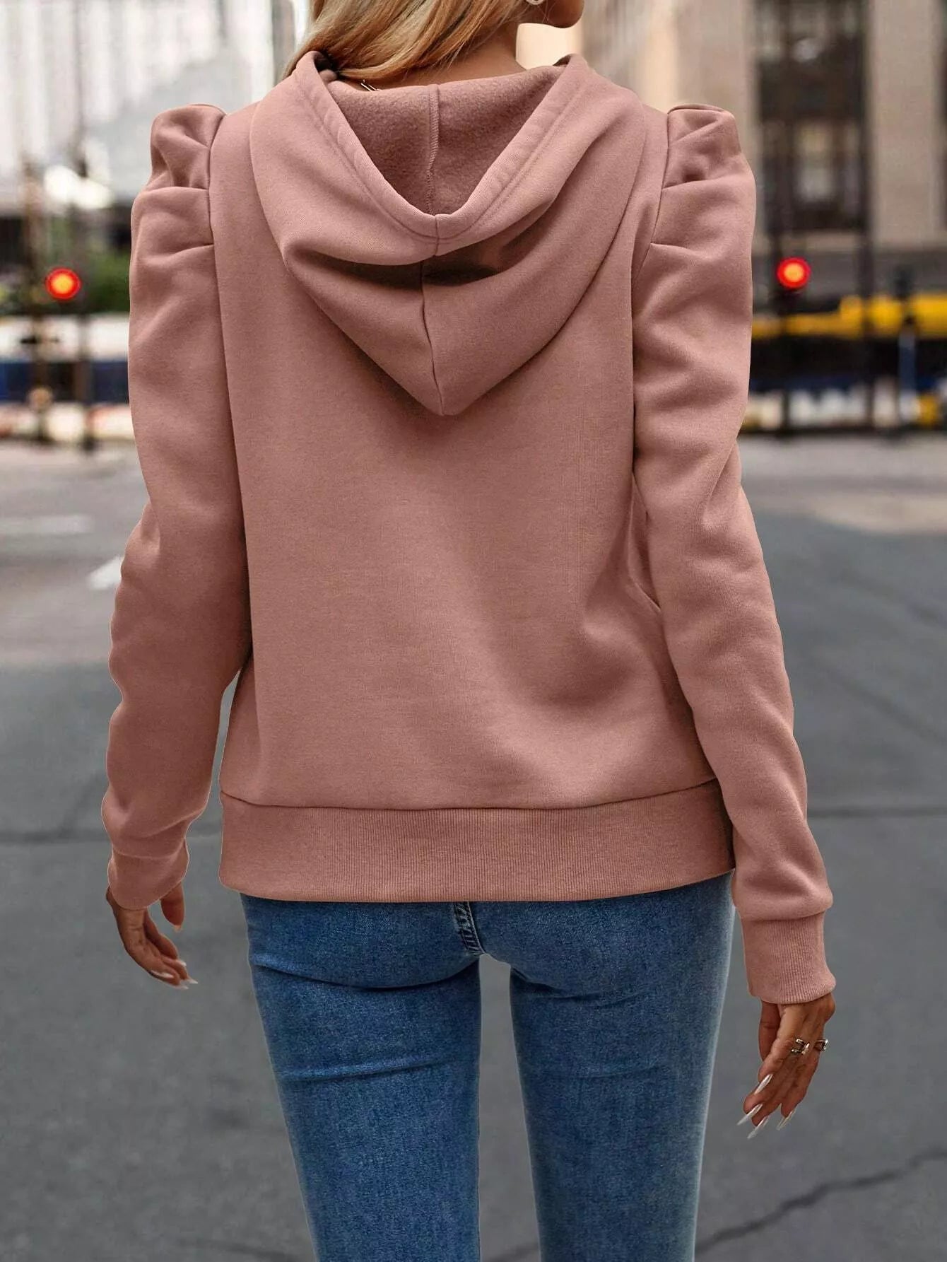Puff Sleeve Hoodie with Drawstring 