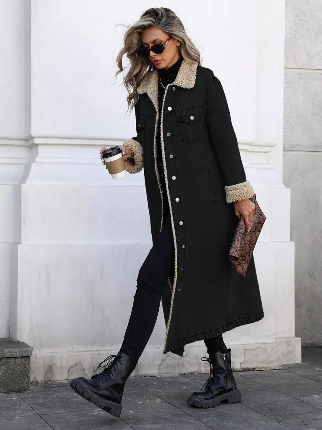 Sherpa Lined Longline Denim Jacket 
