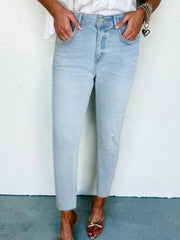 Mid Rise Ankle-Length Distressed Skinny Jeans 