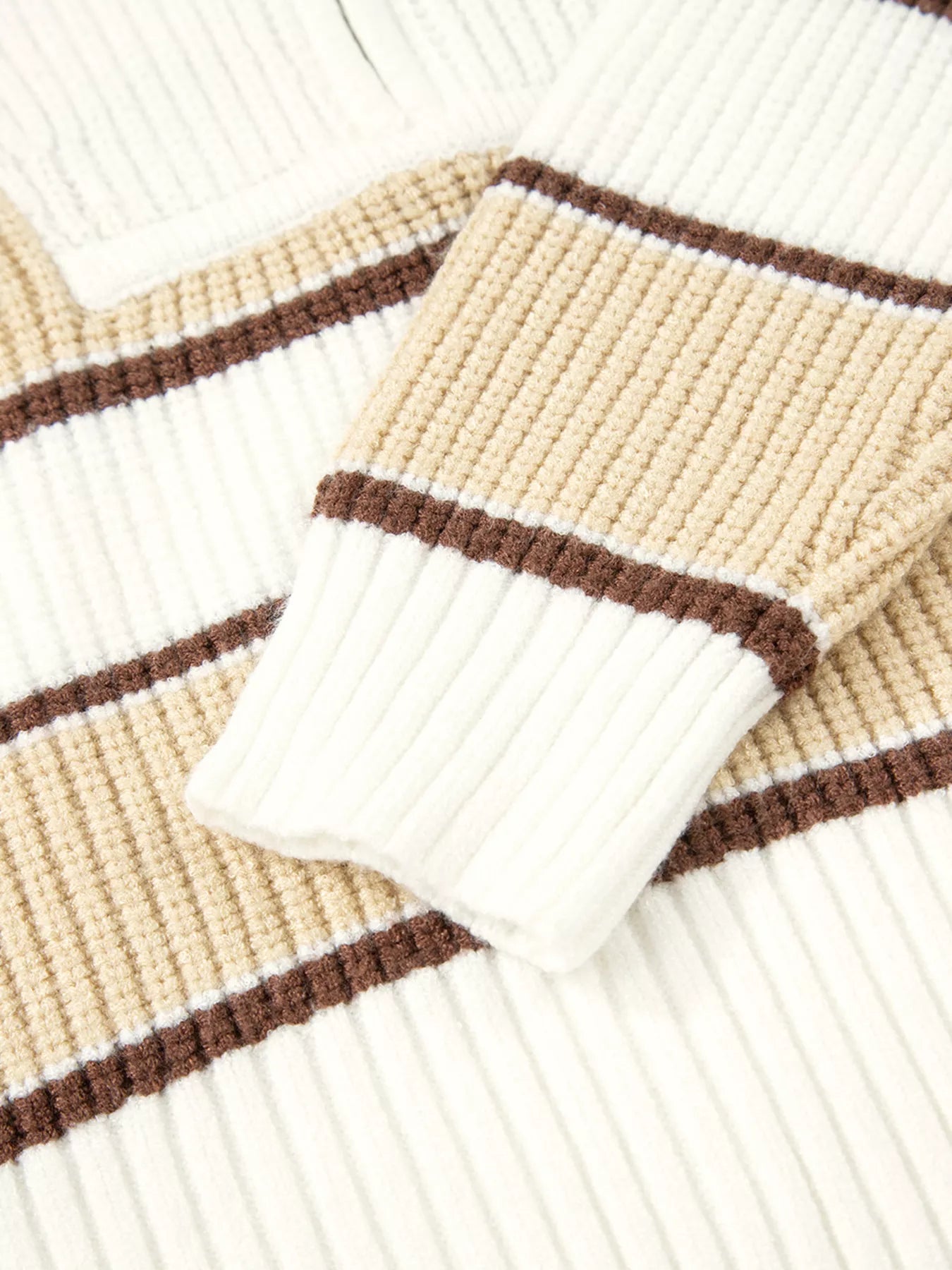 Stripe Half Zip Drop Shoulder Sweater 