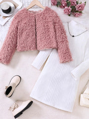 Children's Faux Fur Jacket & Ribbed Dress Set 