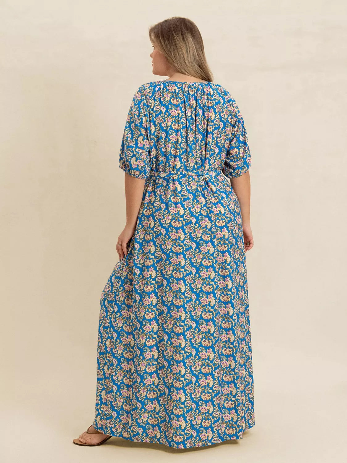 Plus Size Floral Print Maxi Dress with Side Slit 
